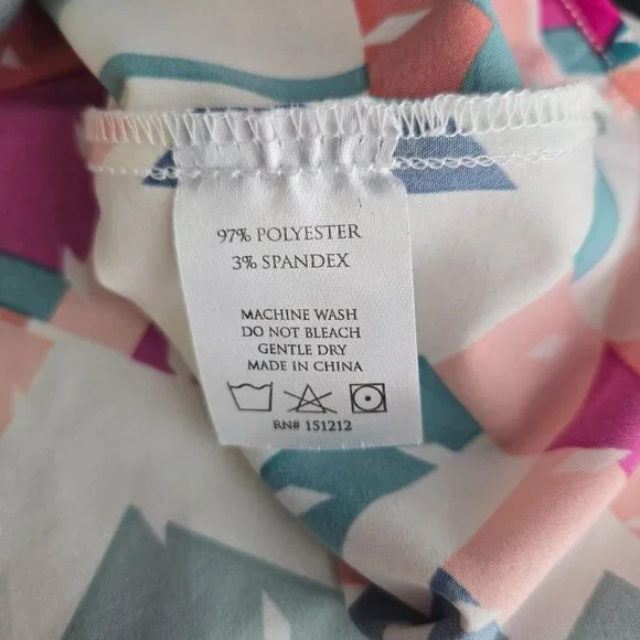 Michelle Mcdowell size XXL multicolor geometric long sleeve blouse pleated neck - Picture 5 of 8